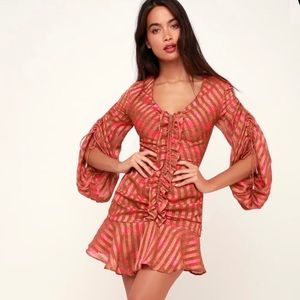 NWOT C/MEO Rust and Pink Floral Print Dress